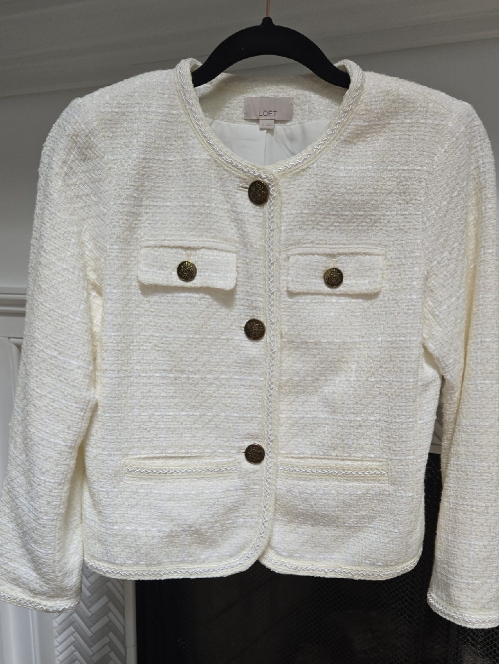 LOFT Cream Tweed Button Front Jacket Size XS